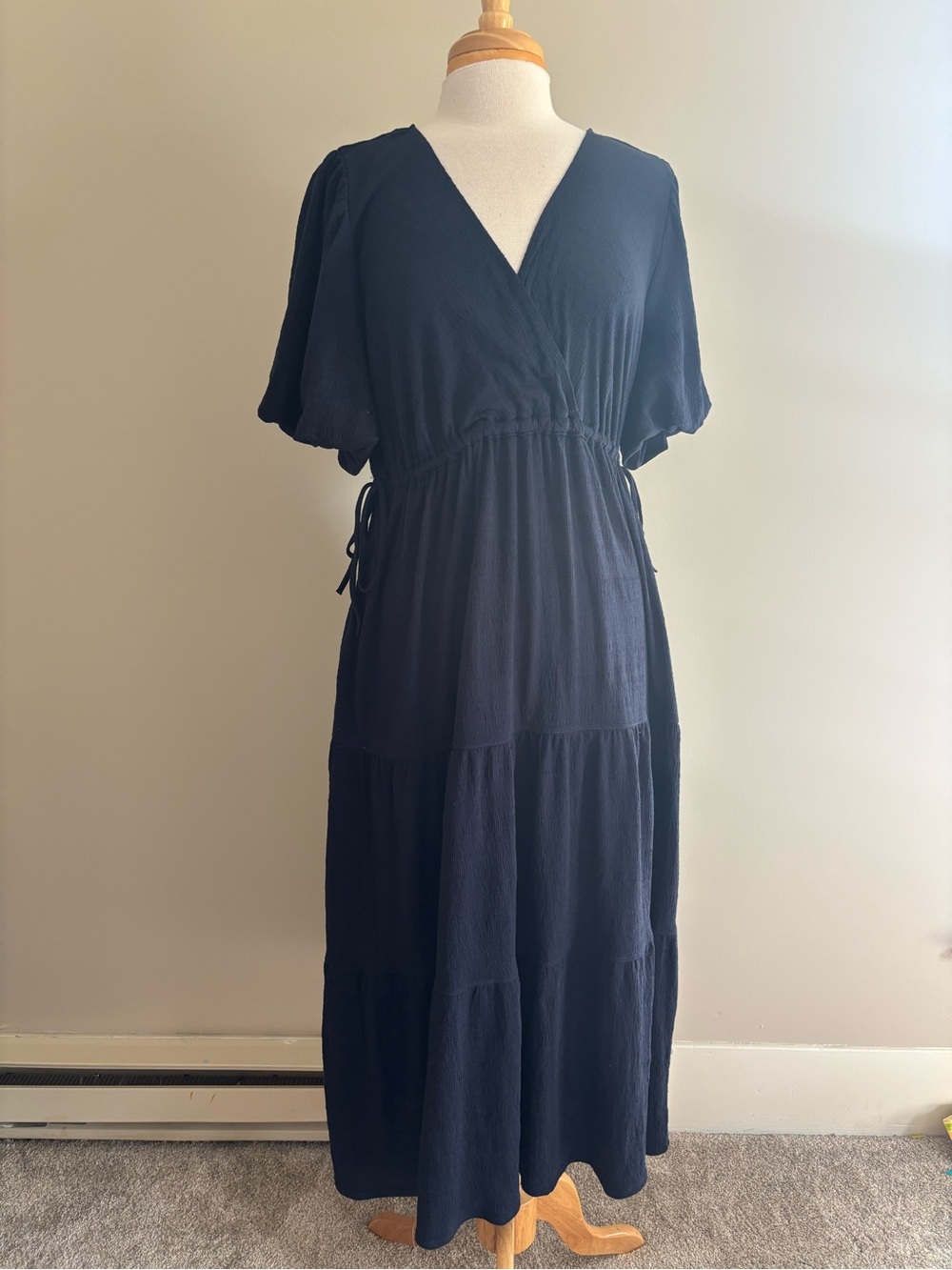 Max Studio London Navy Blue V-Neck Tiered Maxi Dress 1X